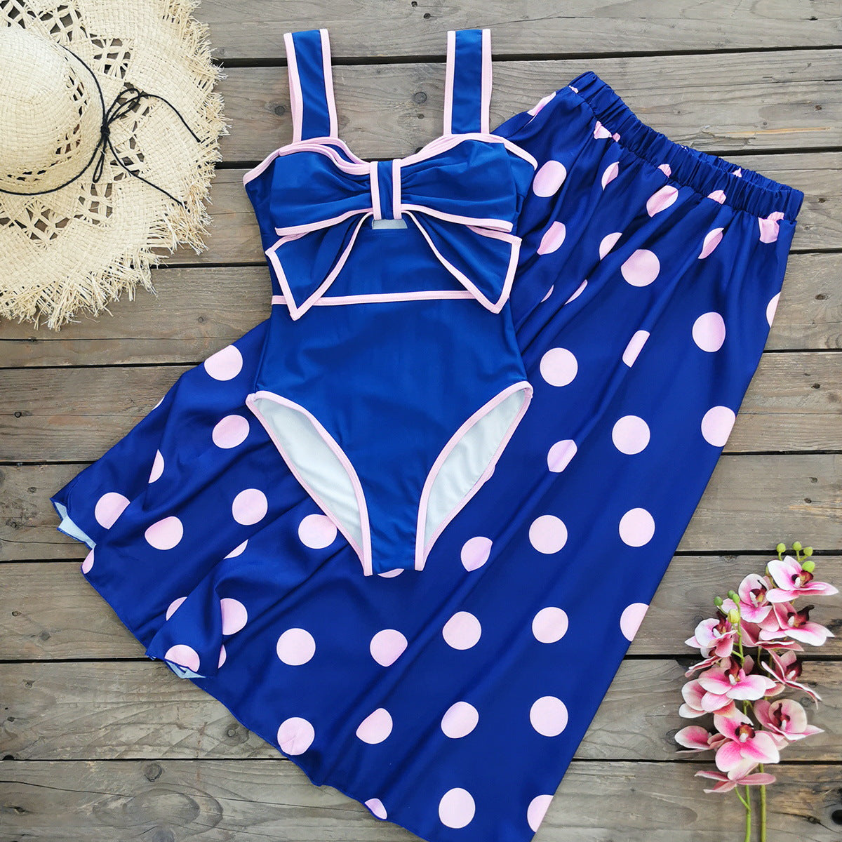 One Piece Swimsuit Women Skirt Two Piece Set Sexy Bow