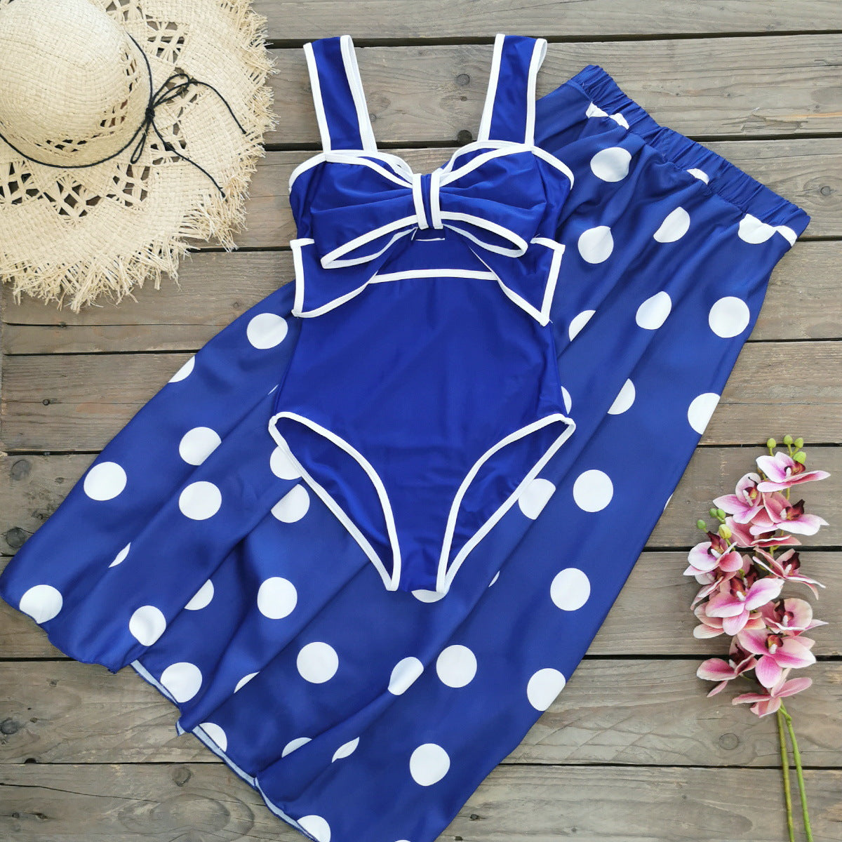 One Piece Swimsuit Women Skirt Two Piece Set Sexy Bow