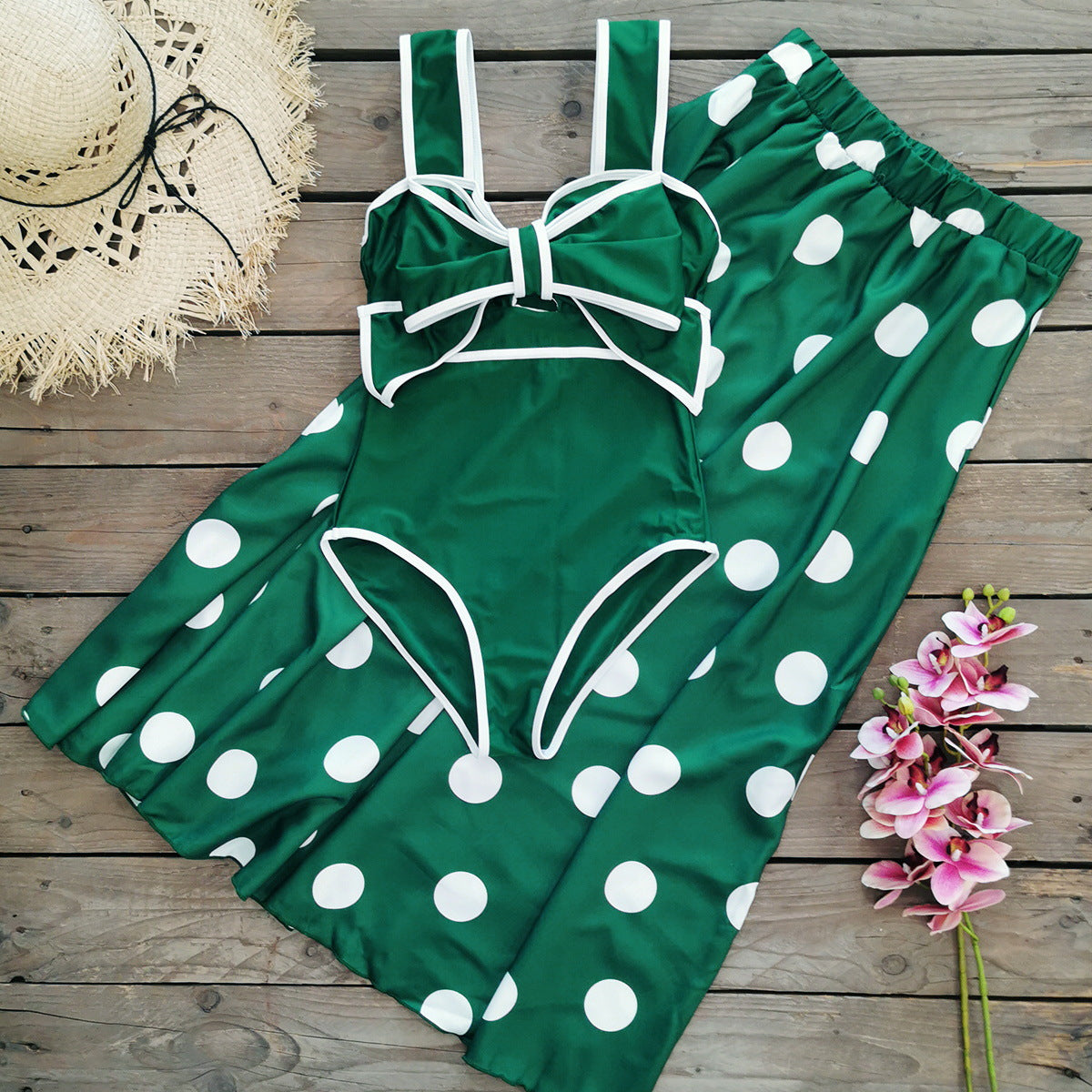 One Piece Swimsuit Women Skirt Two Piece Set Sexy Bow